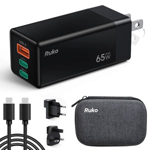 Ruko 65W USB C Charger, 3 Port International Travel Charger Kit